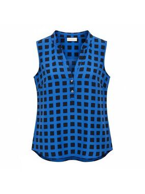 NEW New York & Company Womens S Blue Black Sleeveless Checkered Chic Top Blouse